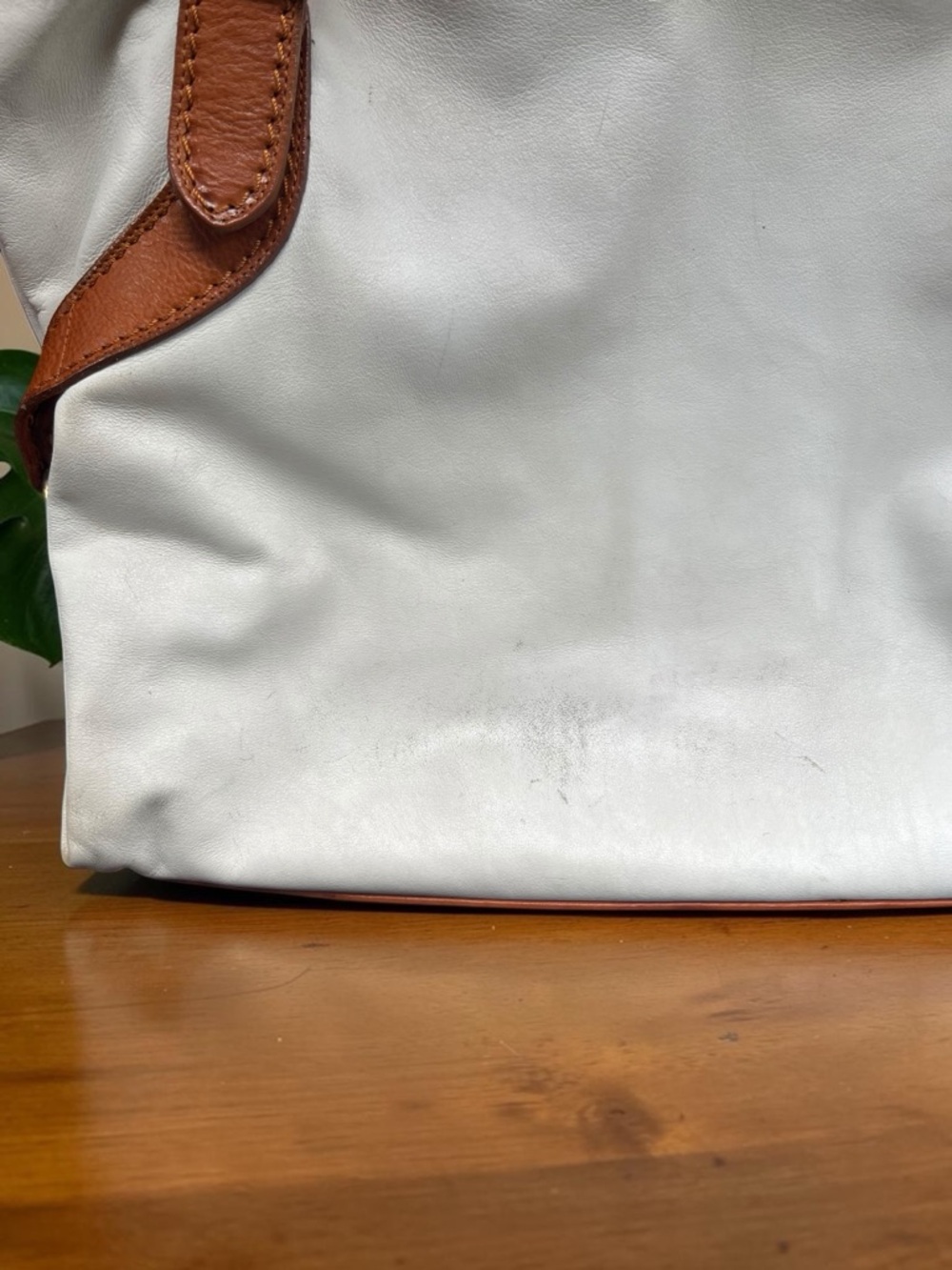 Marino Orlandi White Italian Leather Shoulder Bag Large Tan Trim - Picture 13 of 14